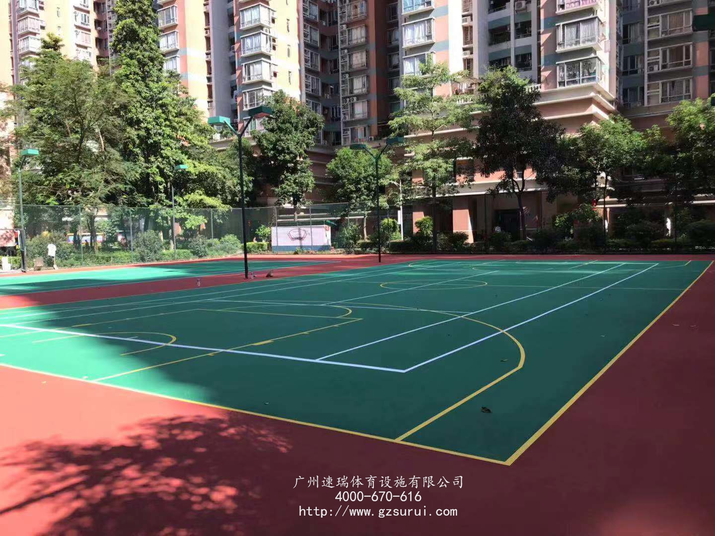 广州芳村花园小区丙烯酸蓝球场羽毛球场翻新工程竣工“速瑞体育”